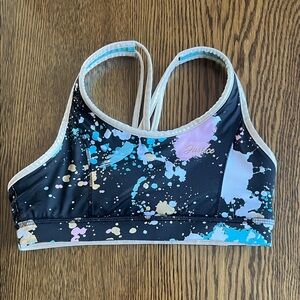 Justice Black and Blue Splatter Sports Bra
